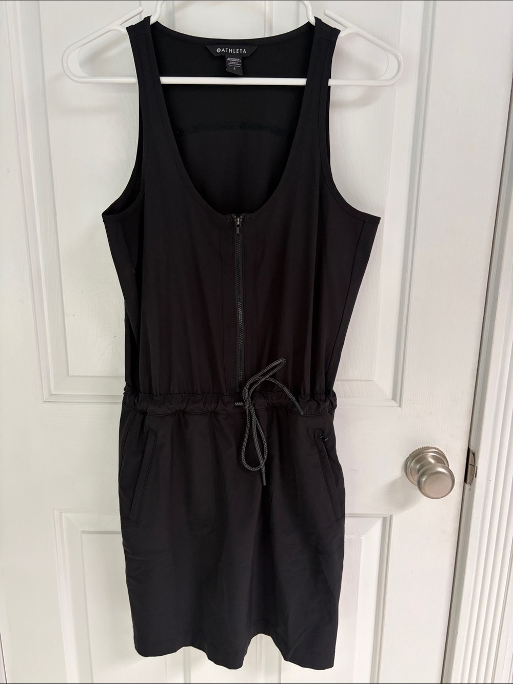Athleta Black Zip-Front Drawstring Mini Dress